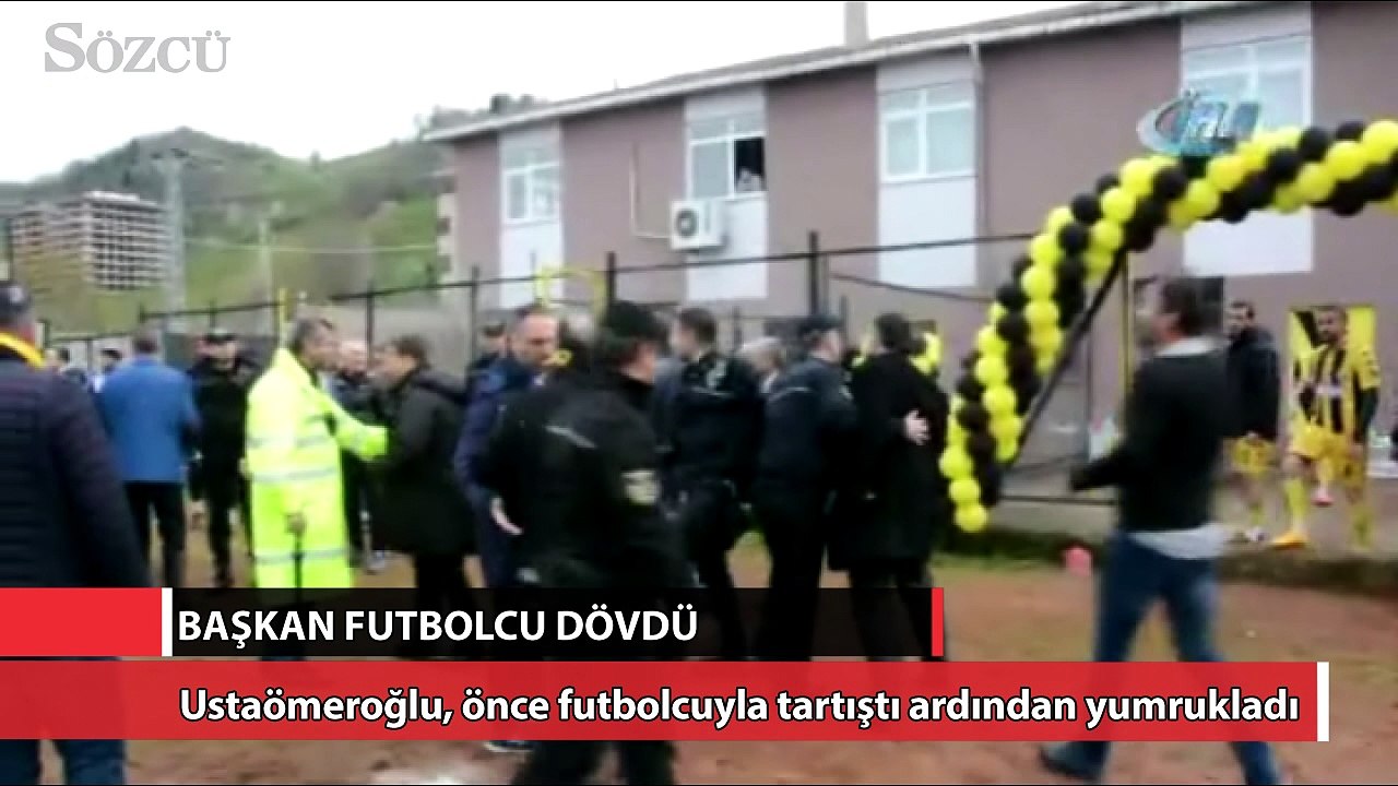 Sahaya inen başkan futbolcu dövdü