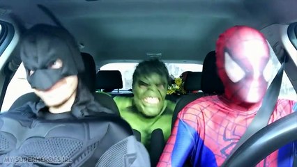 Superheroes Dancing in a Car- Spiderman, Batman & Hulk Funny Movie in Real Life.avi
