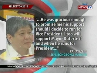 SONA: Sen. Bongbong Marcos, tatakbo sa pagka-bise presidente sa 2016 Elections