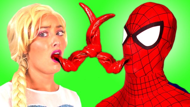 Spiderman & Frozen Elsa TONGUE TWIST! w_ Pink Spidergirl Princess Anna & Belle! Superhero Fun _)
