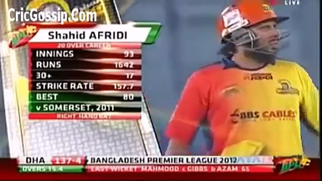 shahid afridi biggest six 230 meters (smash away the ground BPL)