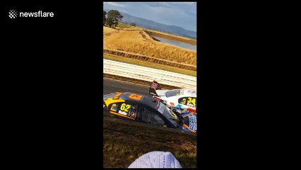 Massive pile up of V8 supercars in Australian race