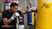 Kovalev vs. Ward - Andre Ward unleashes powerful combos on Heavy Bag in media workout