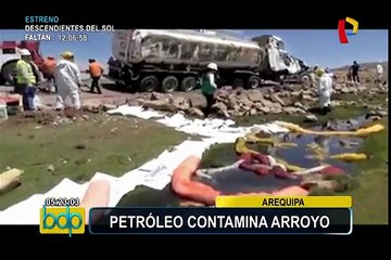Arequipa: derrame de petróleo tras accidente contamina arroyo