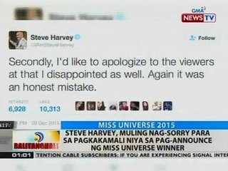 BT: Steve Harvey, muling nag-sorry para sa pagkakamali niya sa pag-announce ng Miss Universe winner