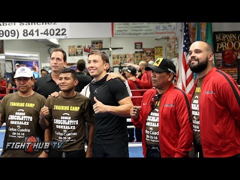 Gennady Golovkin and Chocolatito Gonzalez embrace in Big Bear during training camp