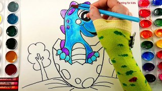 How To Draw Dinosaur Egg Video for Kids to Learn Coloring - painting for kids