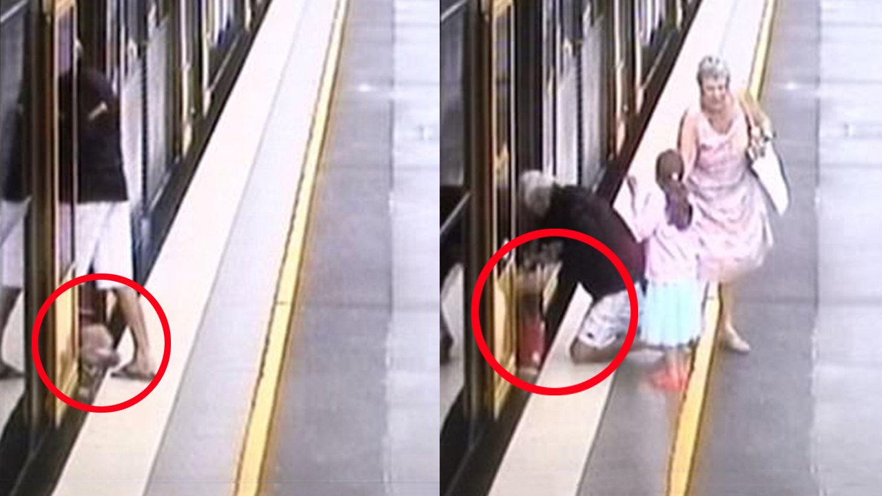 Little Boy slips through the gap between Sydney Train and the Platform
