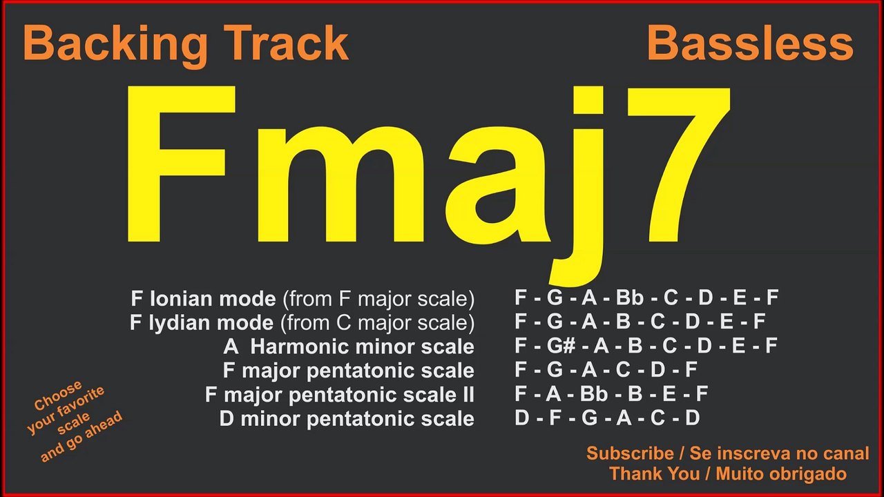 Fmaj7 chord - BASSLESS / F7M  Fá sétima maior Backing track