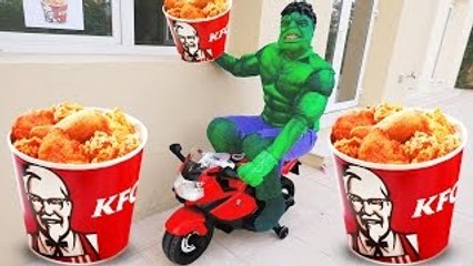 HULK Drives to KFC with Motorcycle FOR KIDS! w/ Joker Frozen Elsa Toys Microwave Spiderman