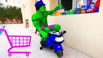 TOY STORE & GROCERY SHOPPING For Hulk w/ Spiderman, Spiderbaby, Joker, Food & Playtime in