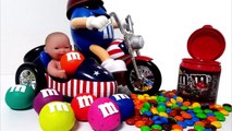 Super Giant M&M Bike with Baby Doll & Superhero Bottles Learn Colors Finger Family Nursery Rhymes