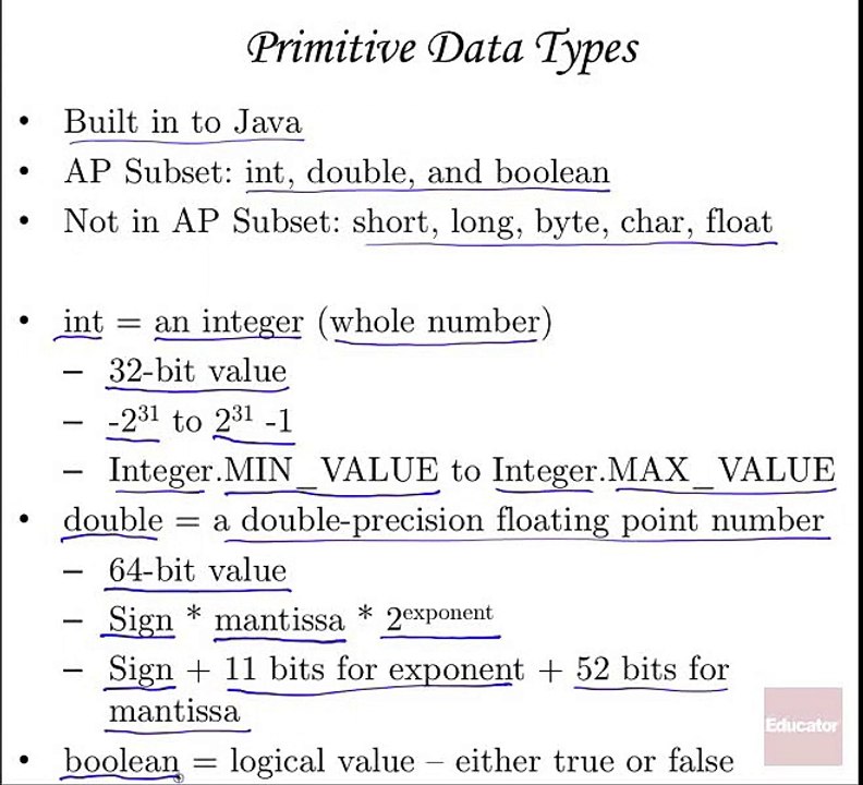 APCSJ Types, Variables, & Arithmetic Operators