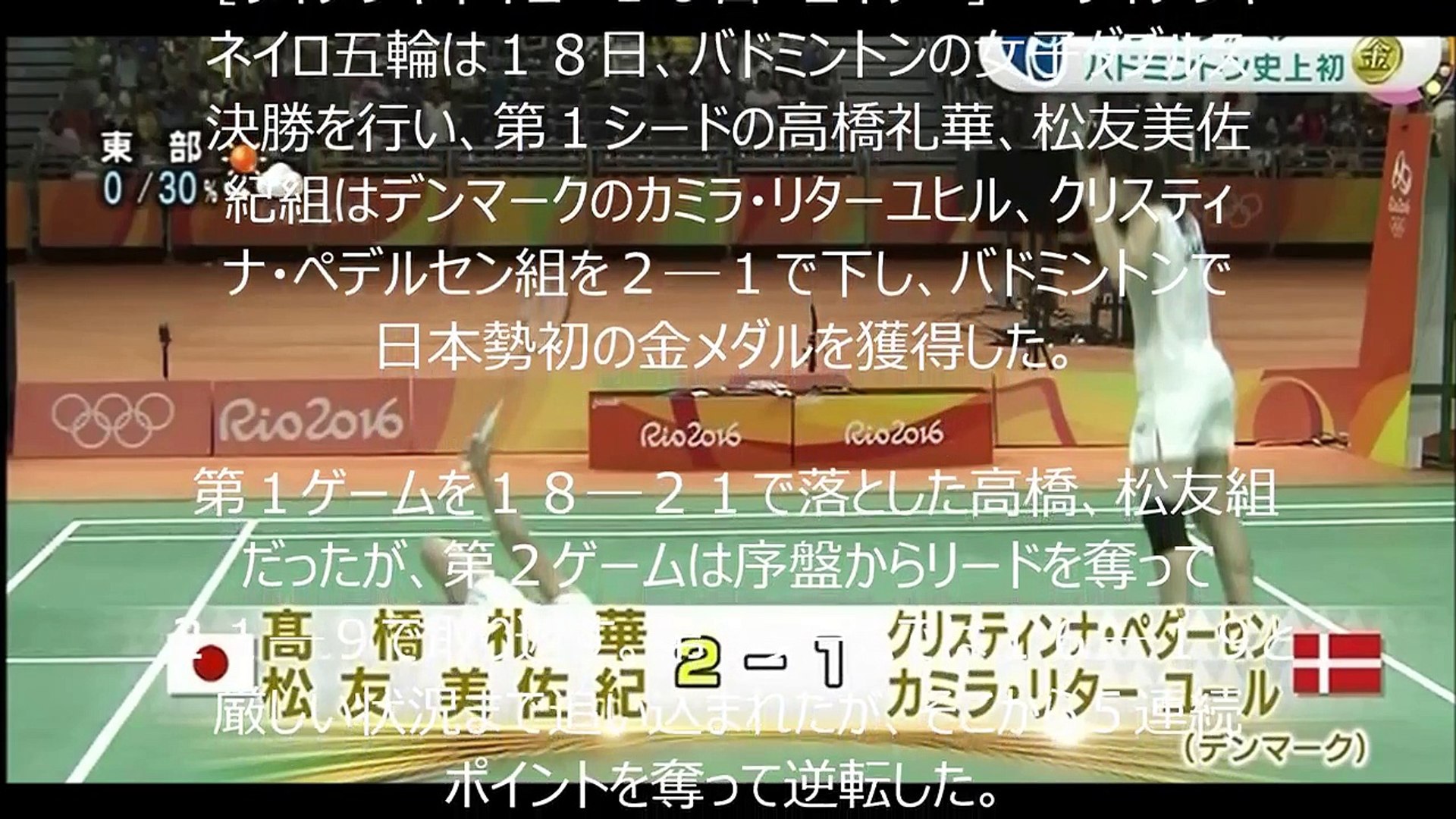 リオ オリンピック バドミントン 高橋 松友組が日本初の金獲得 Video Dailymotion