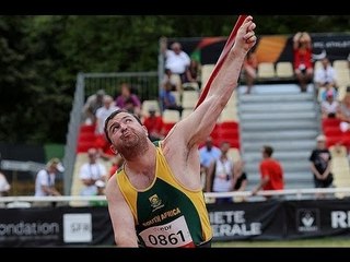 Athletics - Reinhardt Hamman - men's javelin throw F37/38 final - 2013IPC Athletics World C...