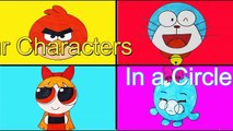 Four Characters in a Circle. How to draw DoraemDDDon Angry Birds Shopkins P
