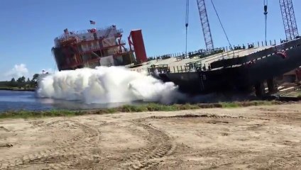 Cargo Ship Launch Causes Mini Tsunami