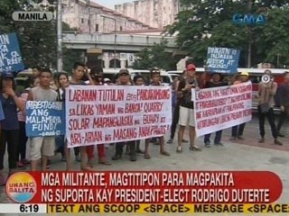 UB: Mga militante, magtitipon para magpakita ng suporta kay Pres.-elect Duterte