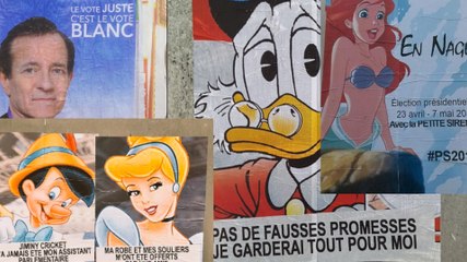 Votez Picsou, Schtroumpf grognon ou Coluche: les affiches électorales parodiées