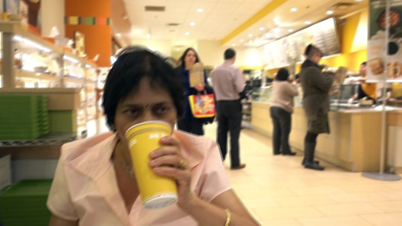 Aruna & Hari Sharma enjoying snack & Coffee at Prudential Centre Boston MA, USA Feb 15, 2017