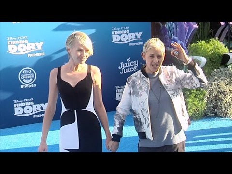 Ellen DeGeneres and Portia de Rossi "Finding Dory" Premiere Blue Carpet