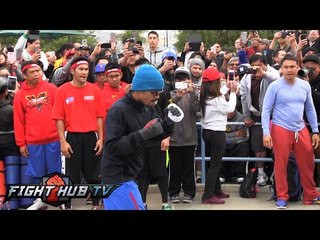 Manny Pacquiao is ready for Mayweather! Showing blinding hand speed 7 days out from #maypac