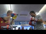 Watch Manny Pacquiao hit the mitts w/ Freddie Roach ahead of Mayweather fight