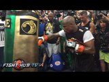 Mayweather vs. Pacquiao - Watch Floyd Mayweather pound heavy bag & do mitts w/Uncle Roger