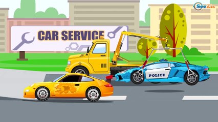 Ambulance Car Rescue in the city w Police Car & Race Cars 2D Animation Bip Bip Cars