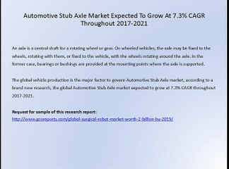 Automotive Stub Axle Market Expected To Grow At 7.3% CAGR Throughout 2017-2021