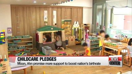 Download Video: Moon, Ahn announce childcare pledges promising greater support