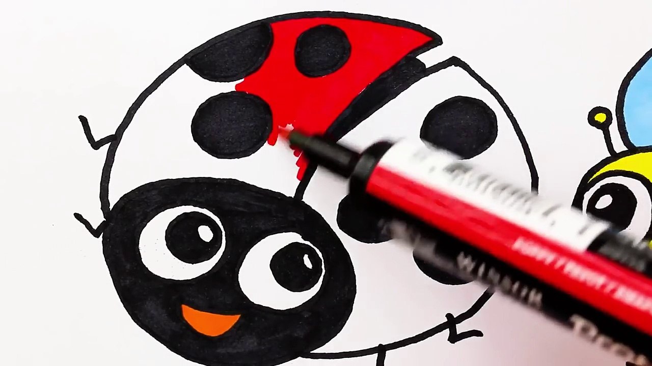 How to Draw Ladybug and Bee - Coloring Book for Kids with Colored Markers