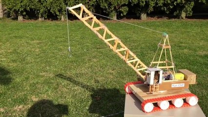 How to Make an Electric Crane with Remote Control out of Popsicle Sticks - incredible Toy-zUUY