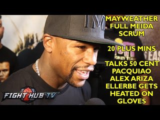 Mayweather on 50 cent, Pacquiao, Ariza, update on gloves- Full media scrum video