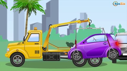 Red Race Car On The Road And Police Monster Trucks For Kids - Children Video - Cars & Truck Cartoon