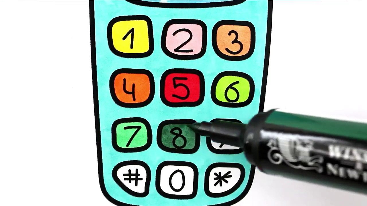 How to Draw Phone with Buttons and Numbers - Learning Colouring Videos for Kids