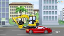 Color Long & Little Cars on Excavator in Cartoon for Kids and Superheroes Trucks Learning Video