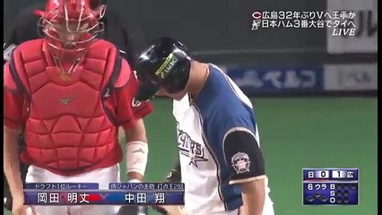 2016日本シリーズ第4戦　6回裏中田翔の強烈な同点ホームランを放つ（ 広島vs日本ハム）