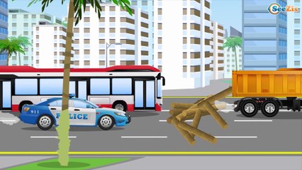Learn Long Red Truck Drive in the City Trucks Cartoon Cars Compilation