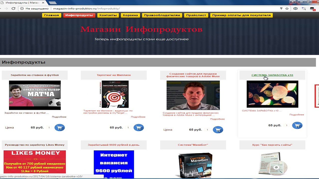 Пример оплаты в Магазине Инфопродуктов