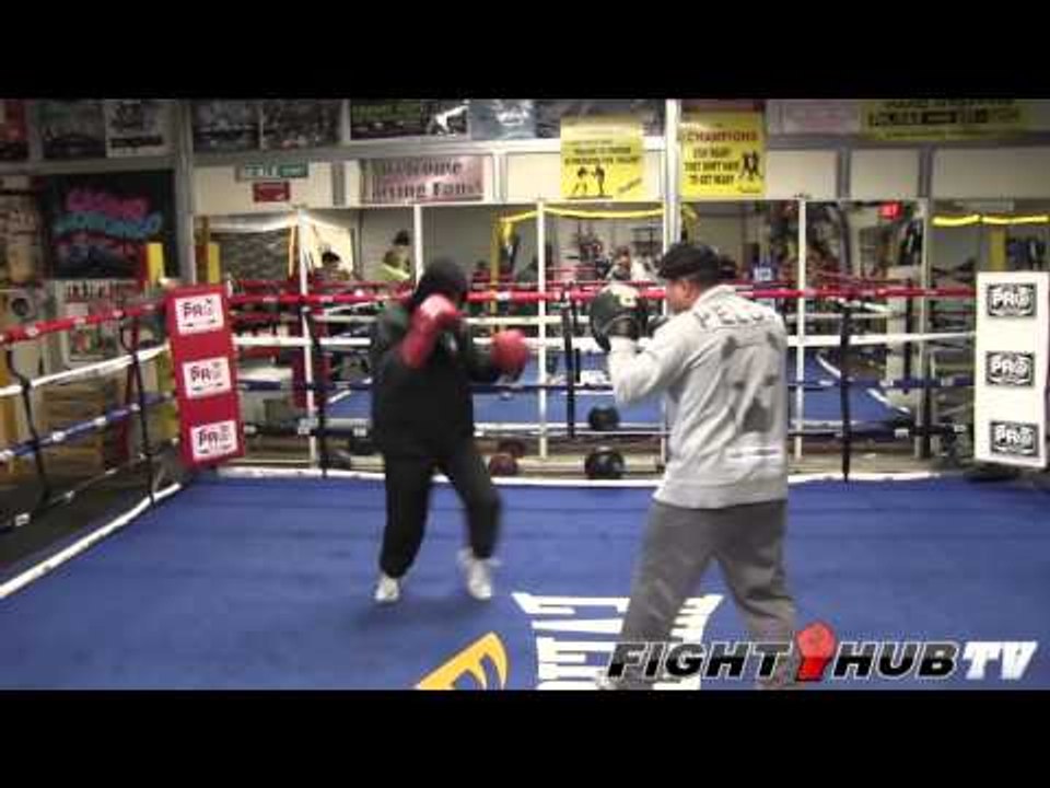 Mikey Garcia vs. Orlando Salido: Garcia shadow boxing and mitt routine w/Robert Garcia