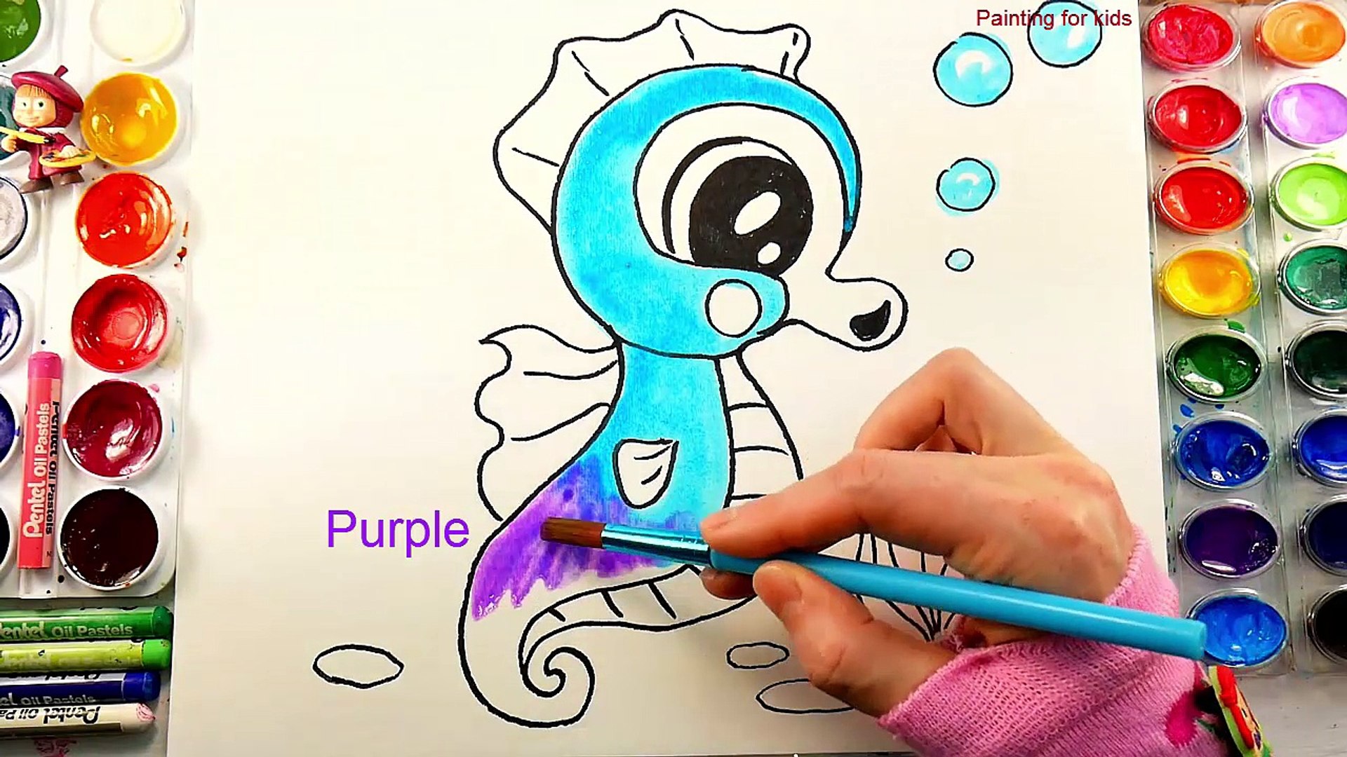 How To Draw Seahorse Video for Kids To Learn Coloring - painting for kids