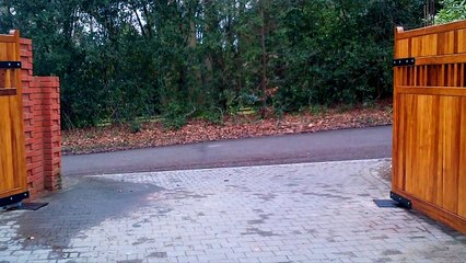 Cổng gỗ tự động đóng mở cánh