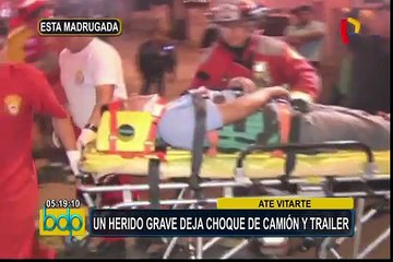 Ate Vitarte: un herido grave deja choque de camión con tráiler