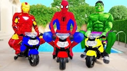 THE AVENGERS : Spiderman Iron Man & Hulk MOTORBIKE FUN! w/ Paw Patrol Chase Kids Movie in