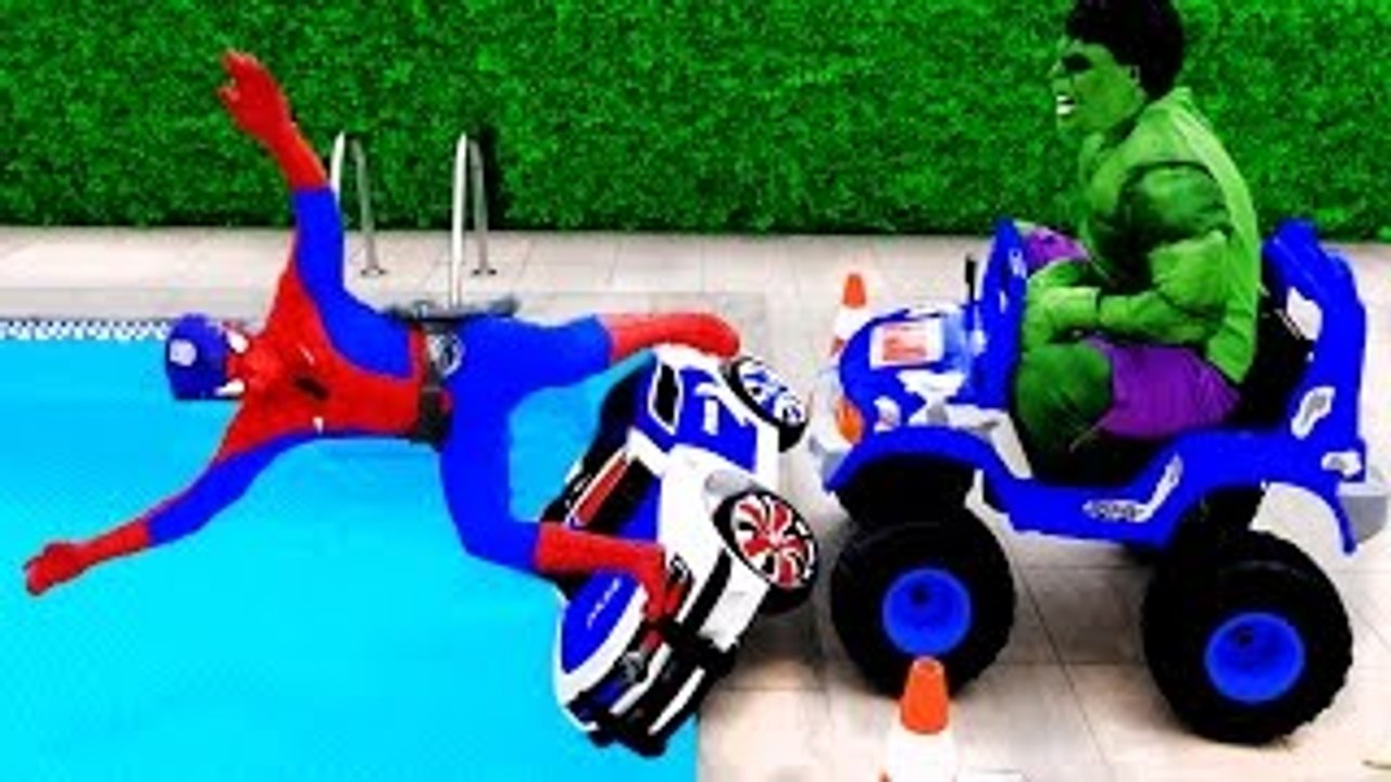 MONSTER TRUCK HIT Police Spiderman! w/ Joker Hulk Mickey Mouse Prank Toys Kids Movie in Re
