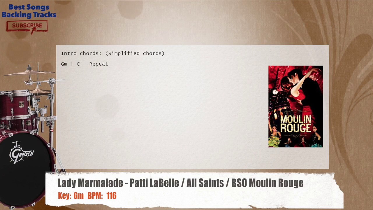 Lady Marmalade - Patti LaBelle / All Saints / BSO Moulin Rouge Drums Backing Track