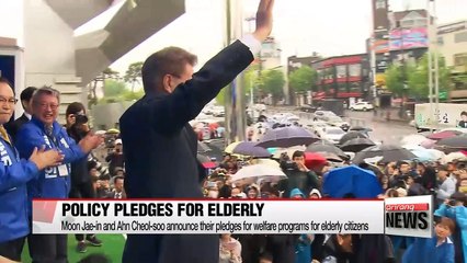 Moon Jae-in and Ahn Cheol-soo announce their pledges for welfare programs for elderly citizens