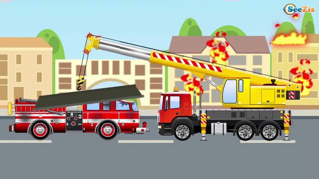 Learn Colors & Vehicles Red Fire Truck & Police car w Racing Cars! Animation Cars & Trucks Cartoons