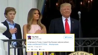 Twitter Reacts to Melania Trump's National Anthem Nudge